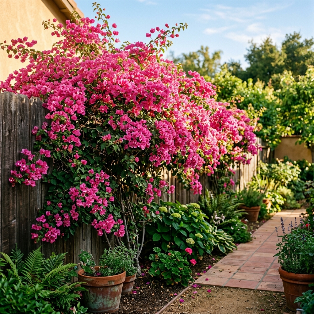 Pink bougainvillea bush in bloom